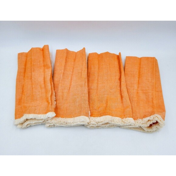 Pier 1 Imports Cloth Napkins Set of 4 20x20 Peach White Fringe 100% Cotton India - Picture 2 of 5